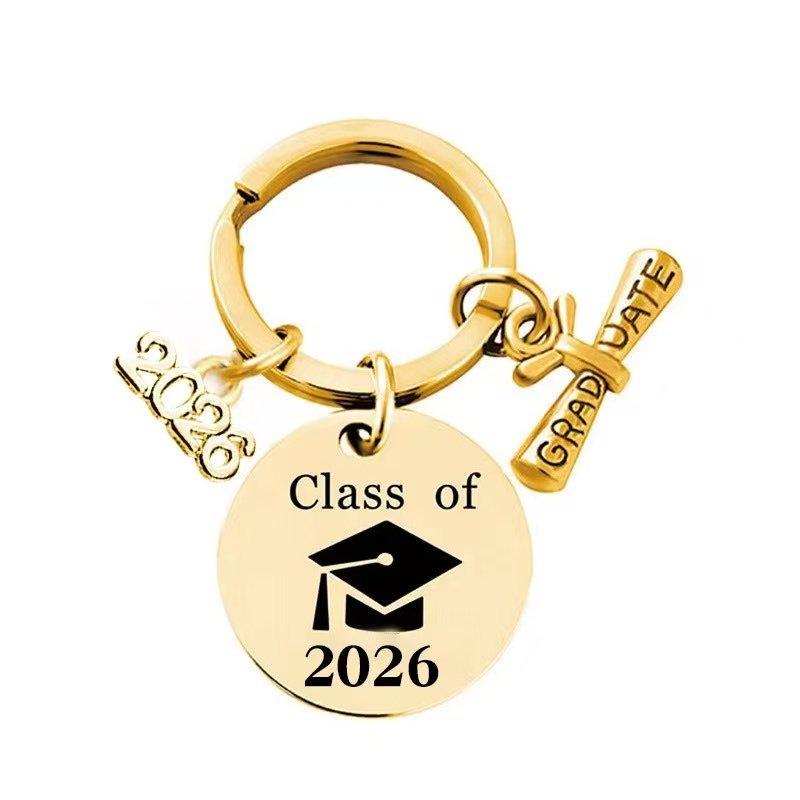 Class of 2026 graduation keychain gift in gold finish