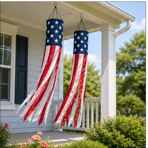 3 Piece Patriotic Porch Decor Set with 2 American Flag Windsocks and Front Door Hanger - Image 4