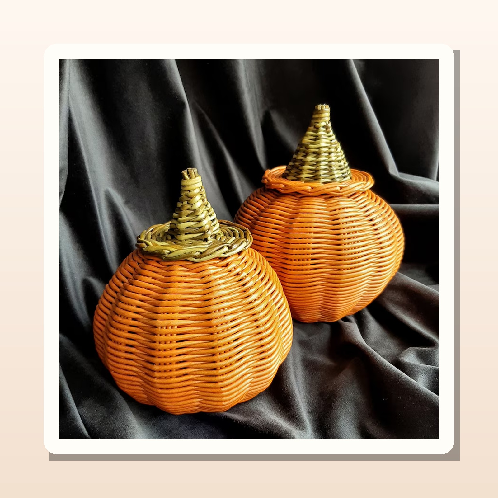 Handwoven Halloween pumpkin lantern duo