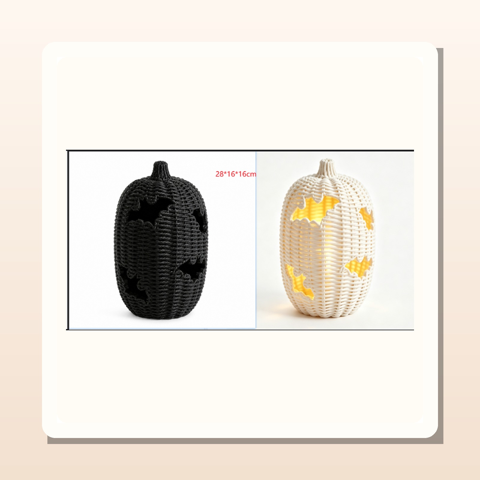 Black and white wicker bat pumpkin lanterns