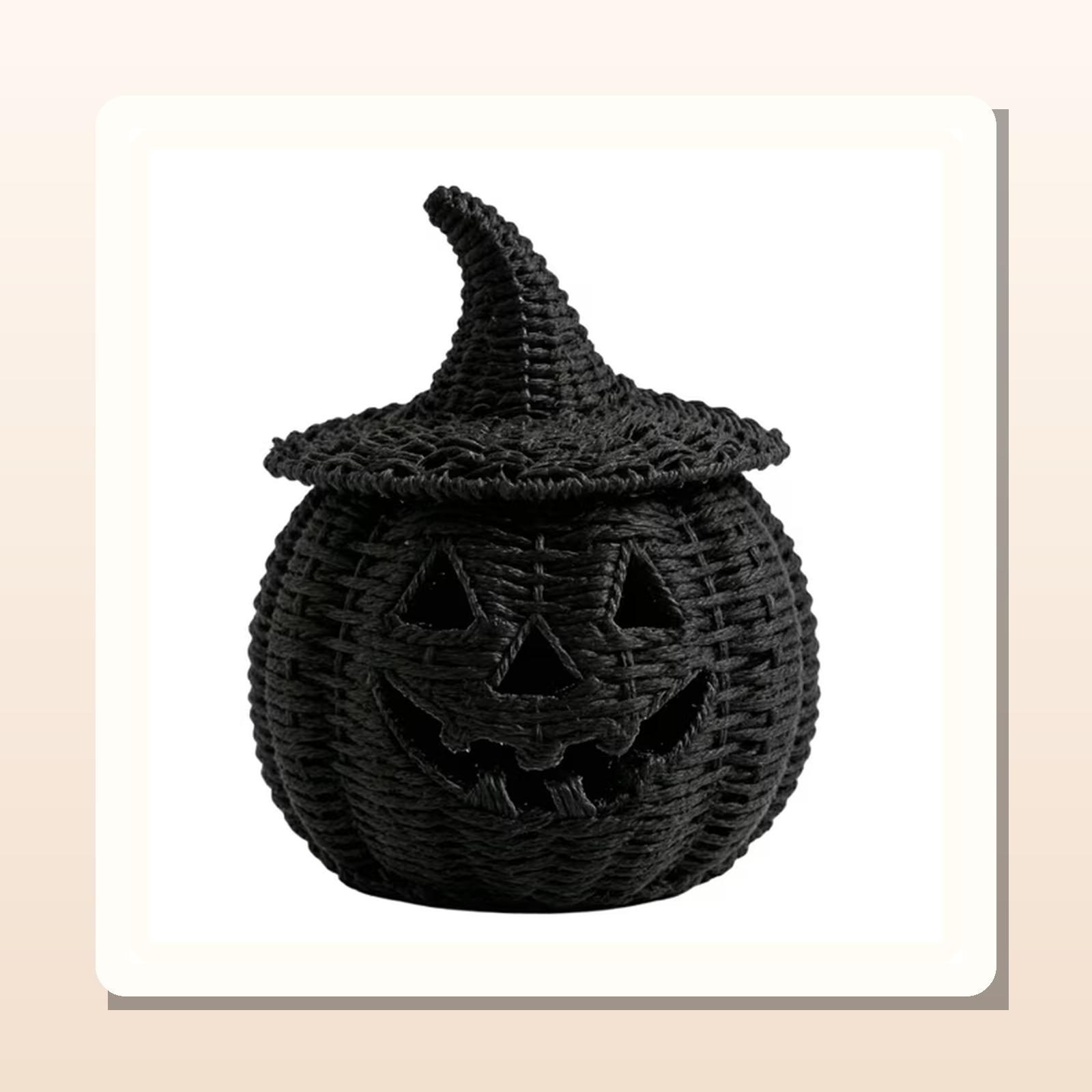 Black witch hat wicker pumpkin lantern